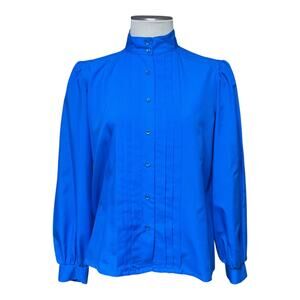 Aspirations Vintage 80s Mandarin Collar Blouse Blue 12